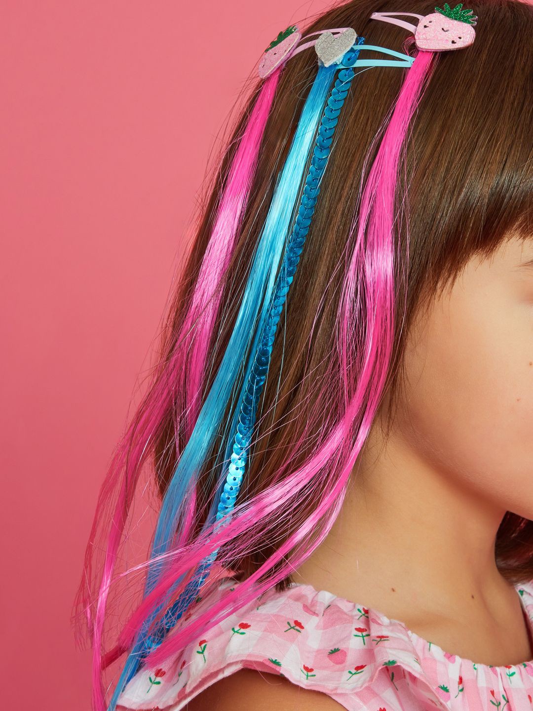

Multi Set of 4 Pink & Blue Clip-in Embellished Hair Extensions