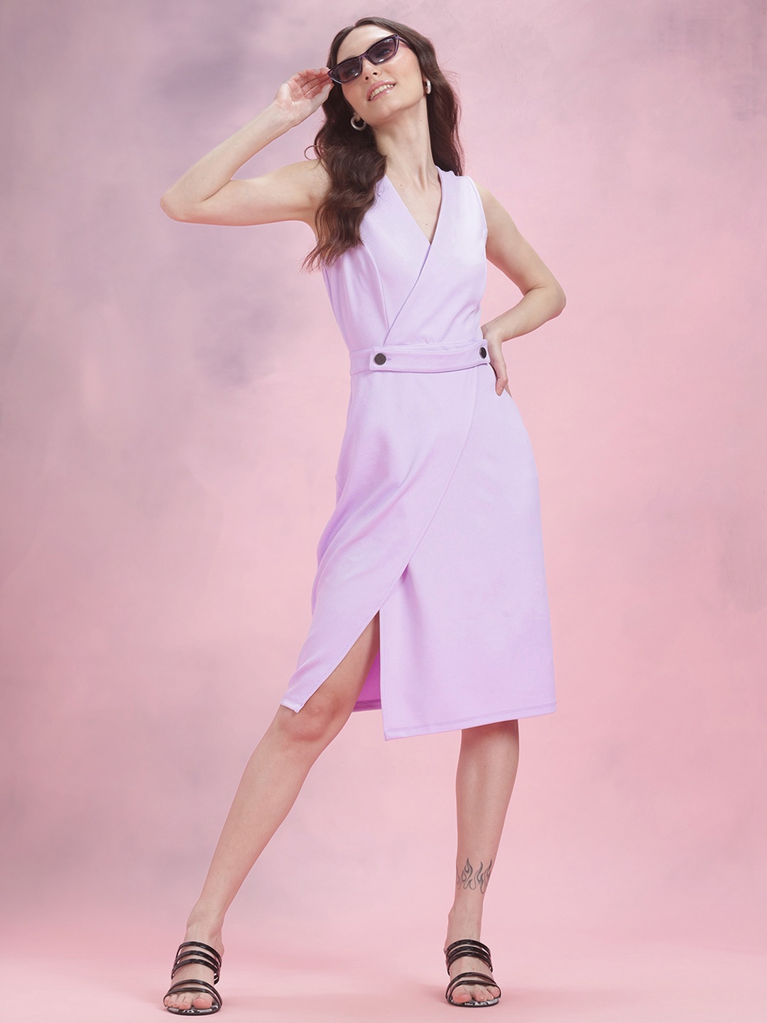 

DressBerry Solid Wrap Tulip Hem Dress, Lavender