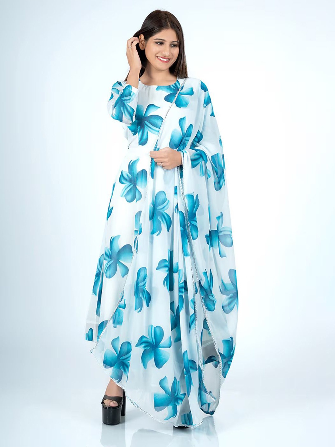 

Raiyani Fashion Floral Print Crepe Fit & Flare Maxi Dress, Blue