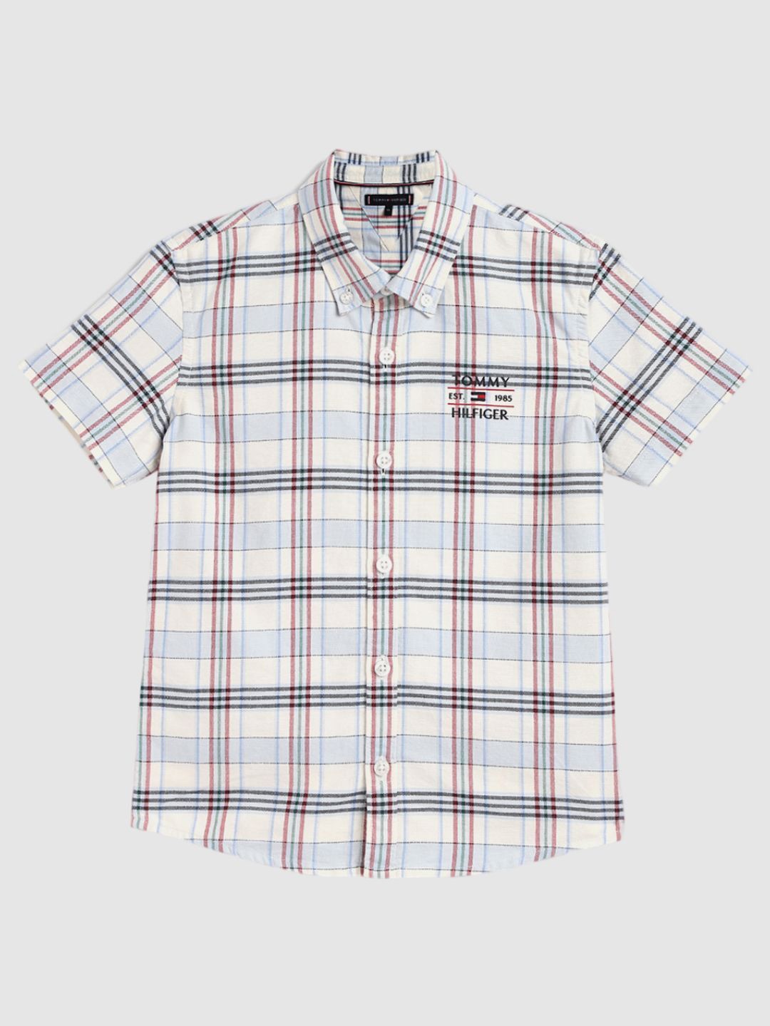 

Tommy Hilfiger Boys Button-Down Collar Tartan Checked Cotton Casual Shirt, White