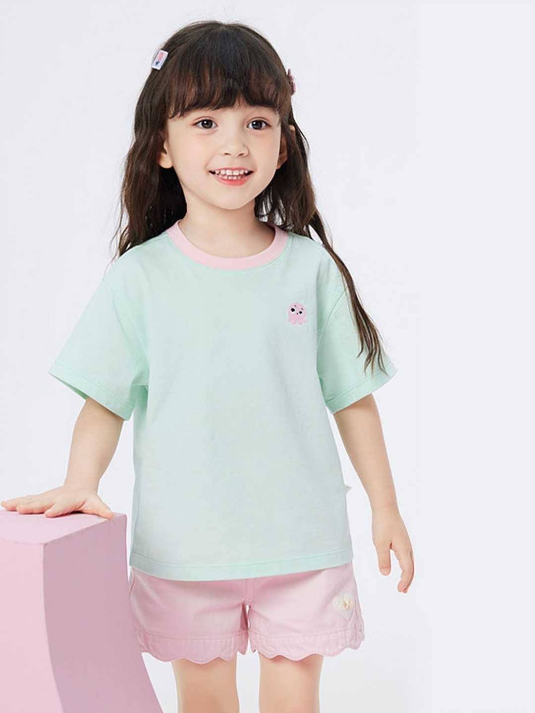 

LULU & SKY Girls Solid Round Neck Cotton Oversized T-shirt, Sea green