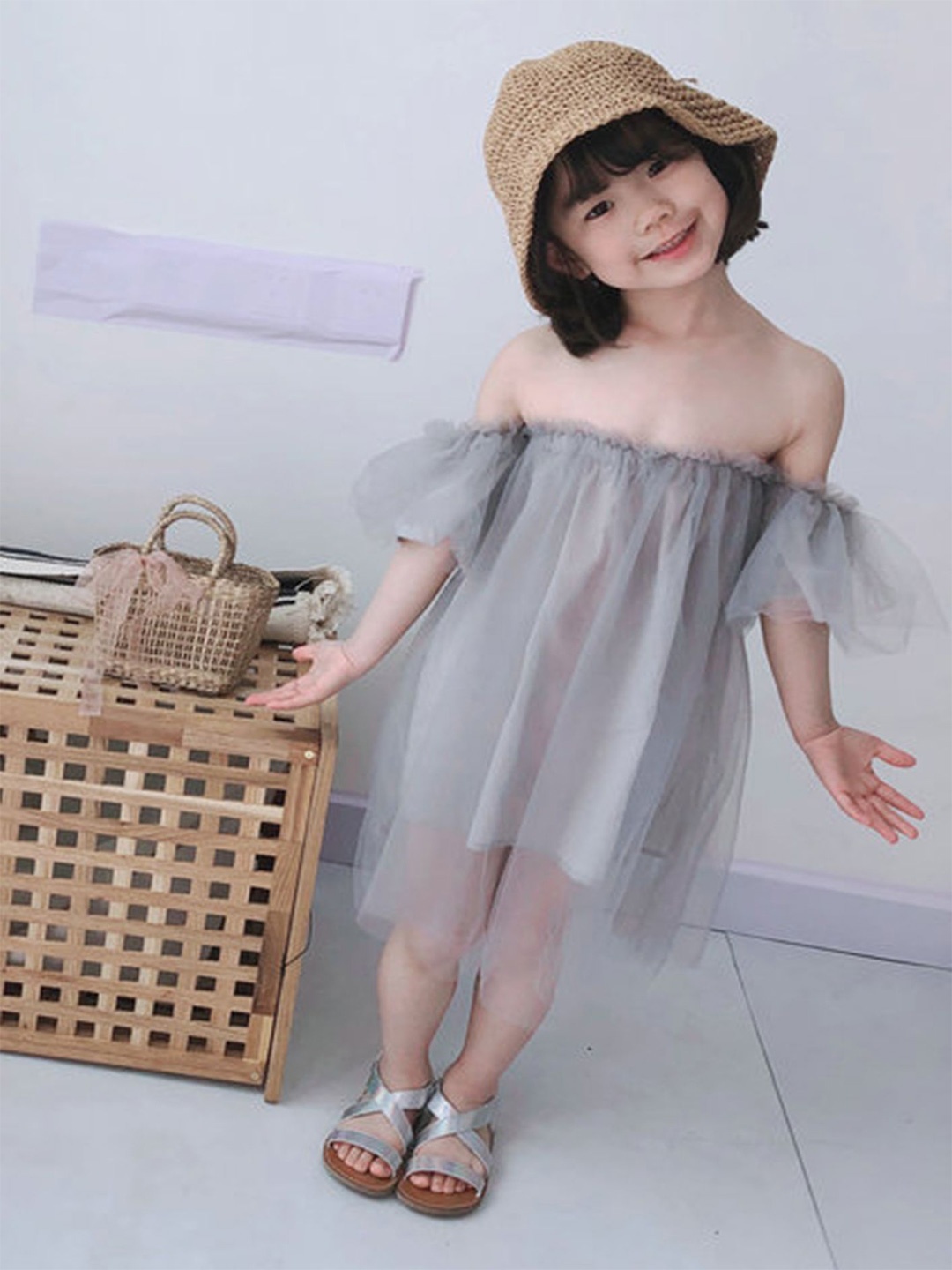 

LULU & SKY Girls Off-Shoulder A-Line Dress, Grey
