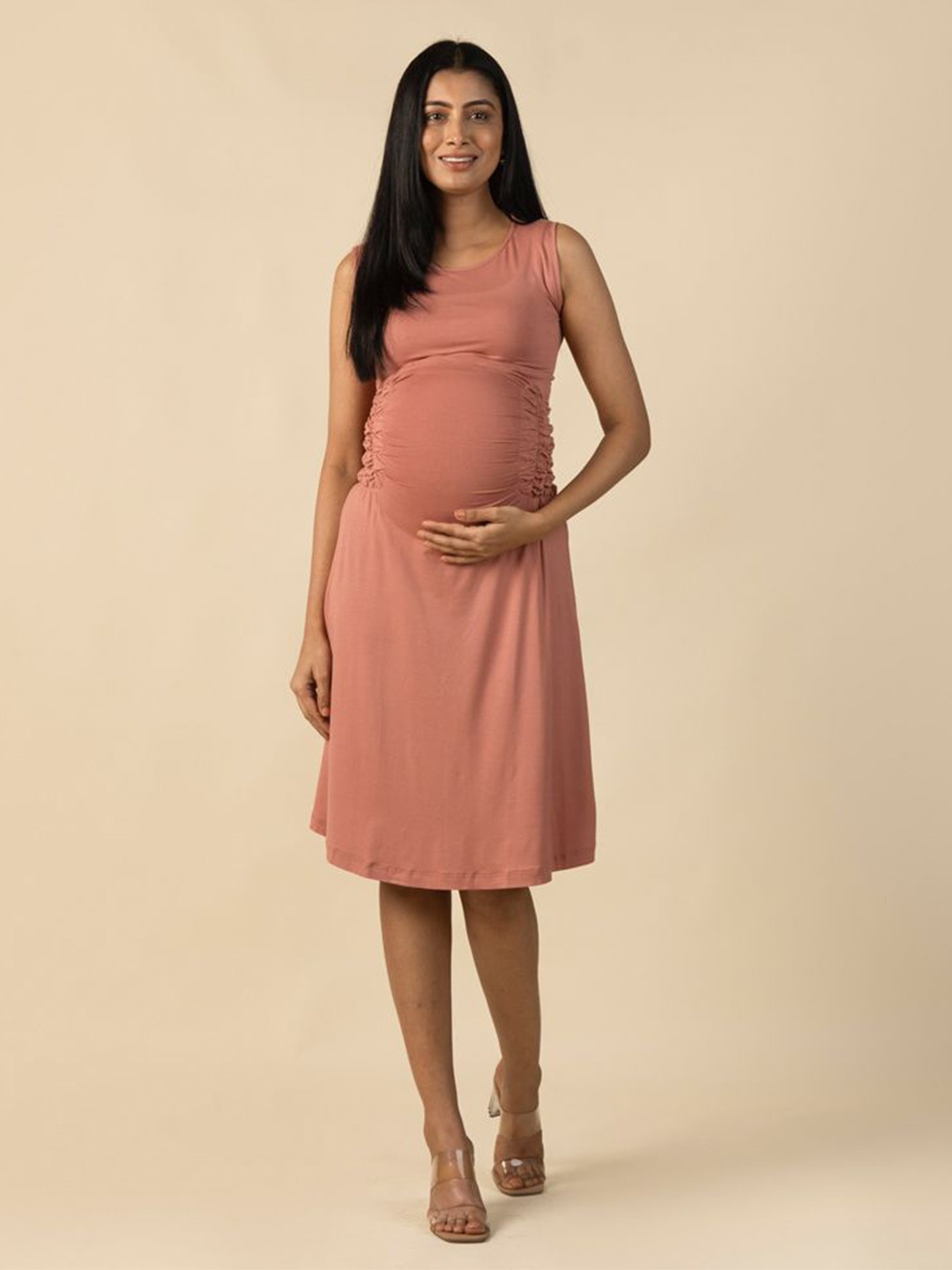 

Block Hop Women Cotton Maternity A-Line Dress, Rose gold