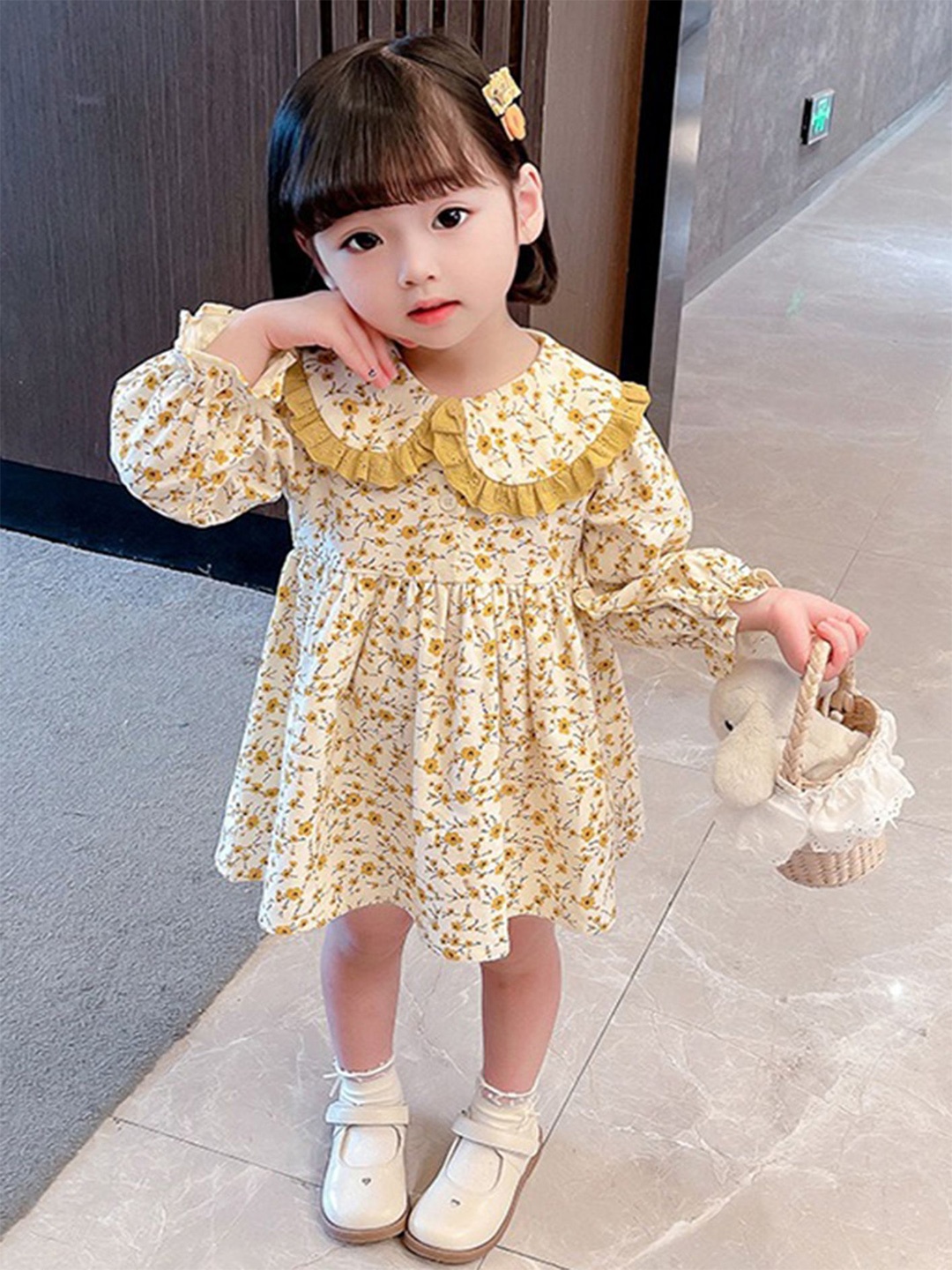 

LULU & SKY Girls Floral Print Puff Sleeve Fit & Flare Dress, Yellow
