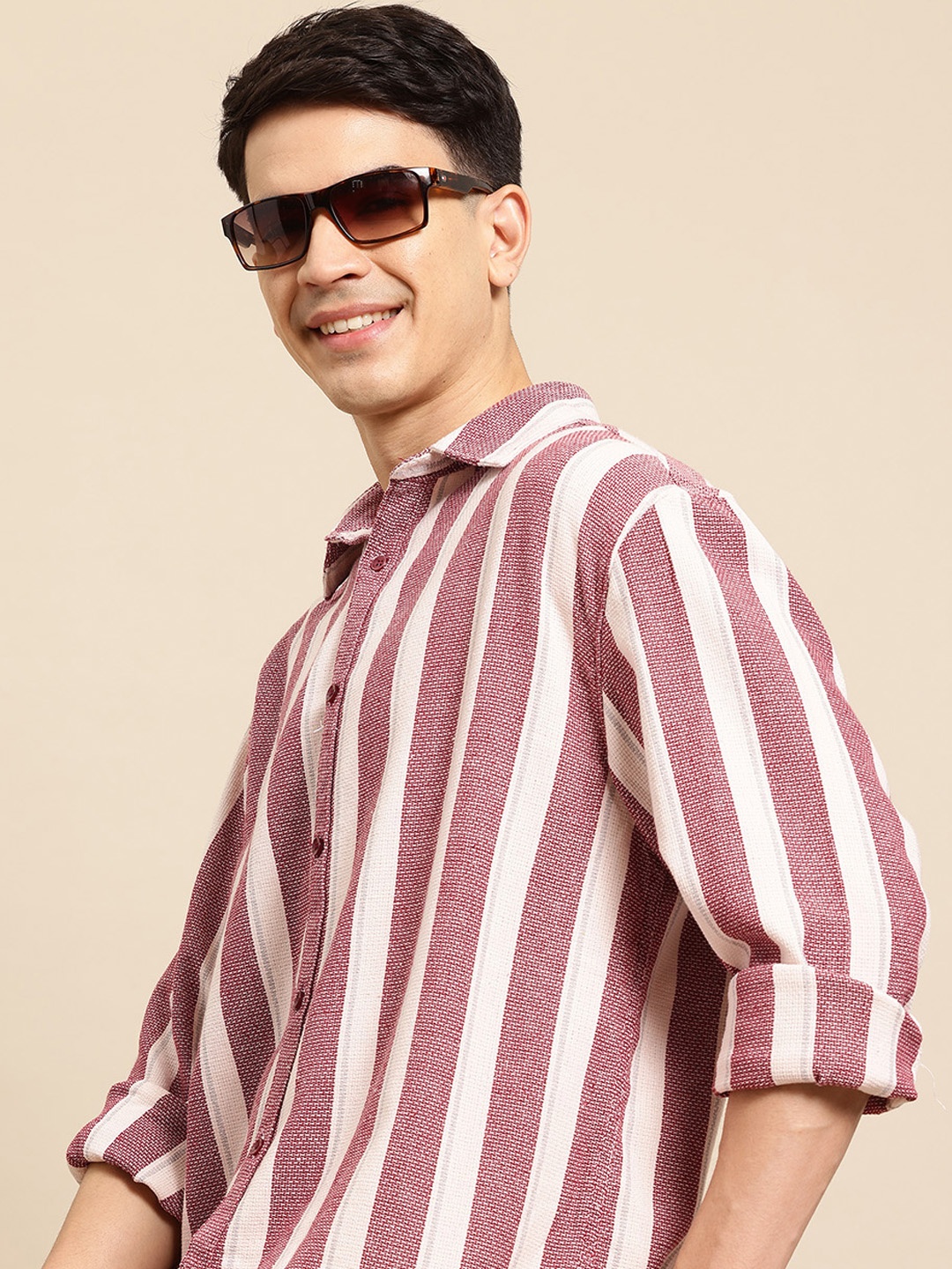 

Mast & Harbour Striped Armor Relaxed Shirt, Maroon