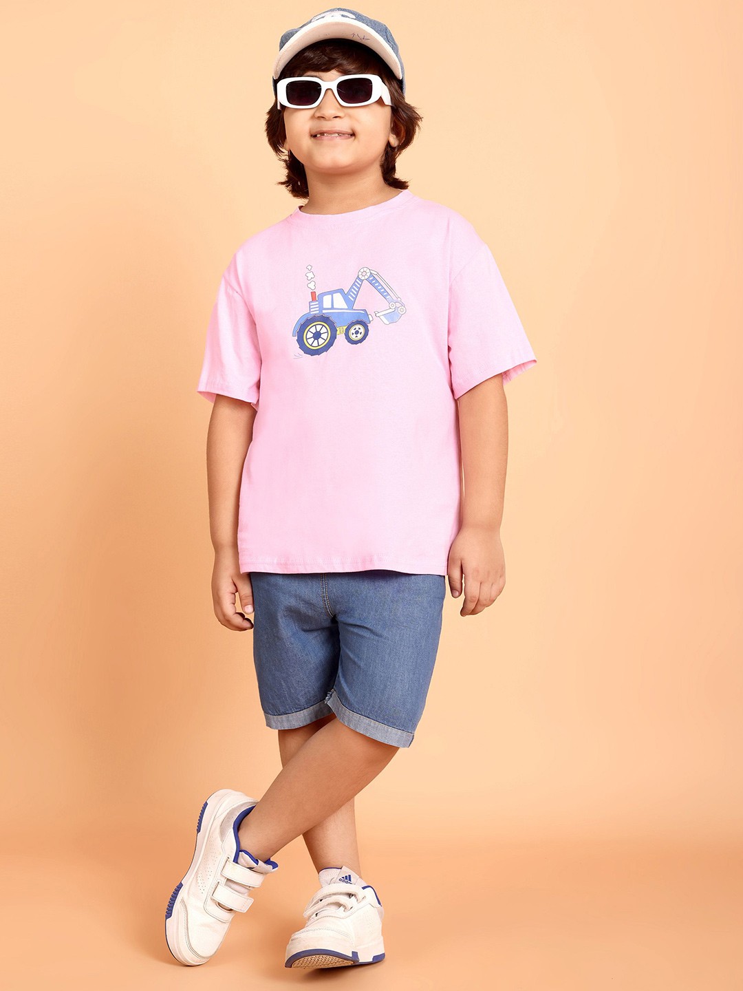 

HERE&NOW Boys Printed Round Neck Pure Cotton T-Shirt With Shorts, Pink