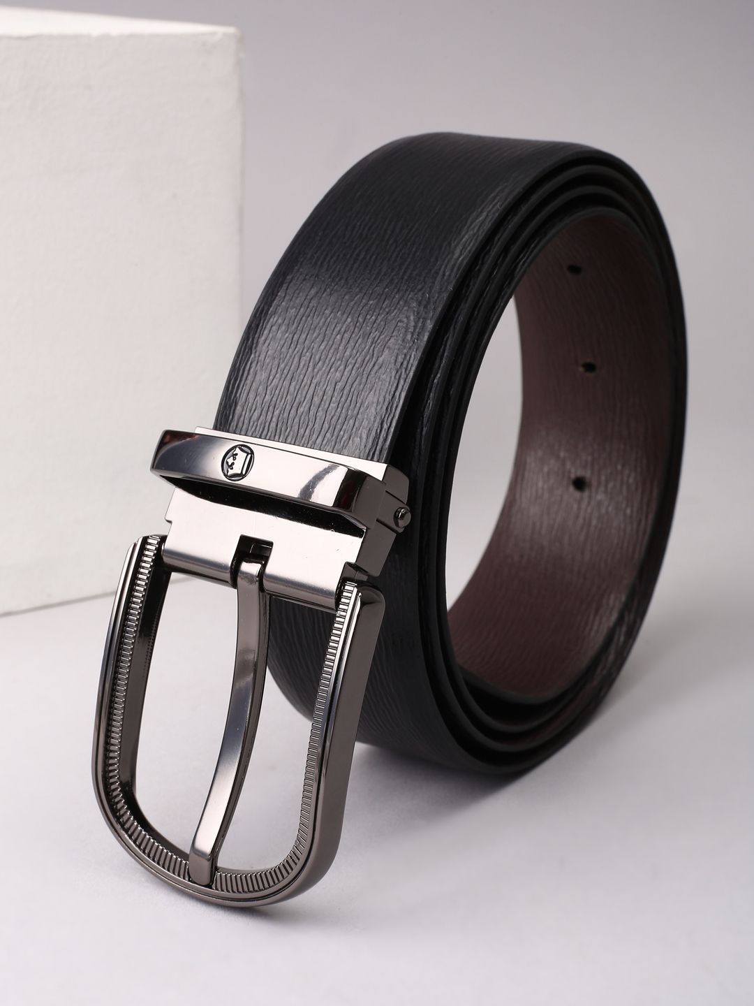 

Louis Philippe Men Textured Leather Belt, Black