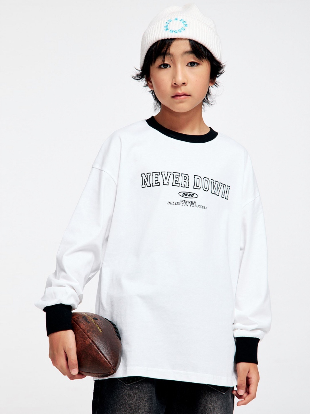 

LULU & SKY Boys Typography Printed Round Neck Cotton Oversized T-shirt, White