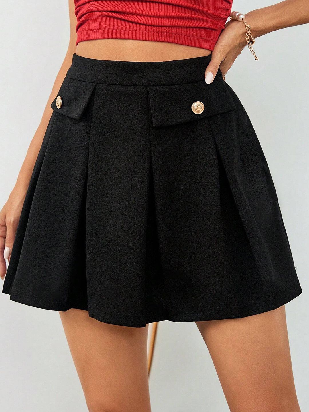 

ADDYVERO Women Pleated Flared Mini Skirt, Black