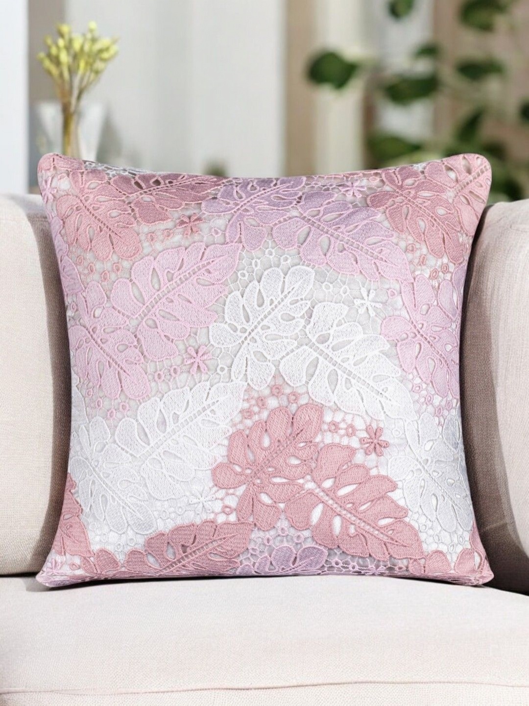 

Vendola Pink & White Embroidered Velvet Square Cushion Covers
