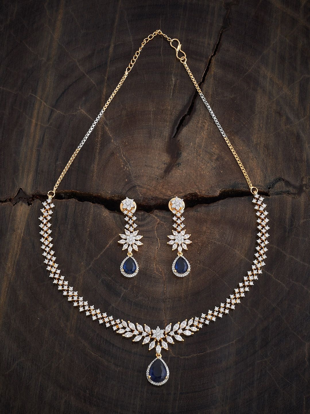 

Kushal's Fashion Jewellery Sapphire Rhodium Gold-Plated Party Zircon Necklace