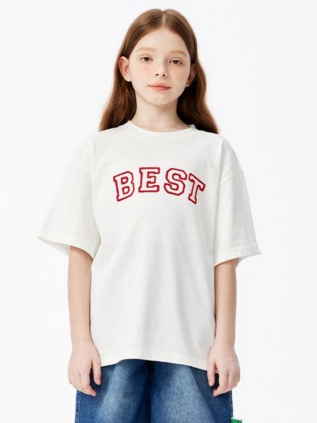 

LULU & SKY Girls Typography Printed Round Neck Cotton Oversized T-shirt, Off white