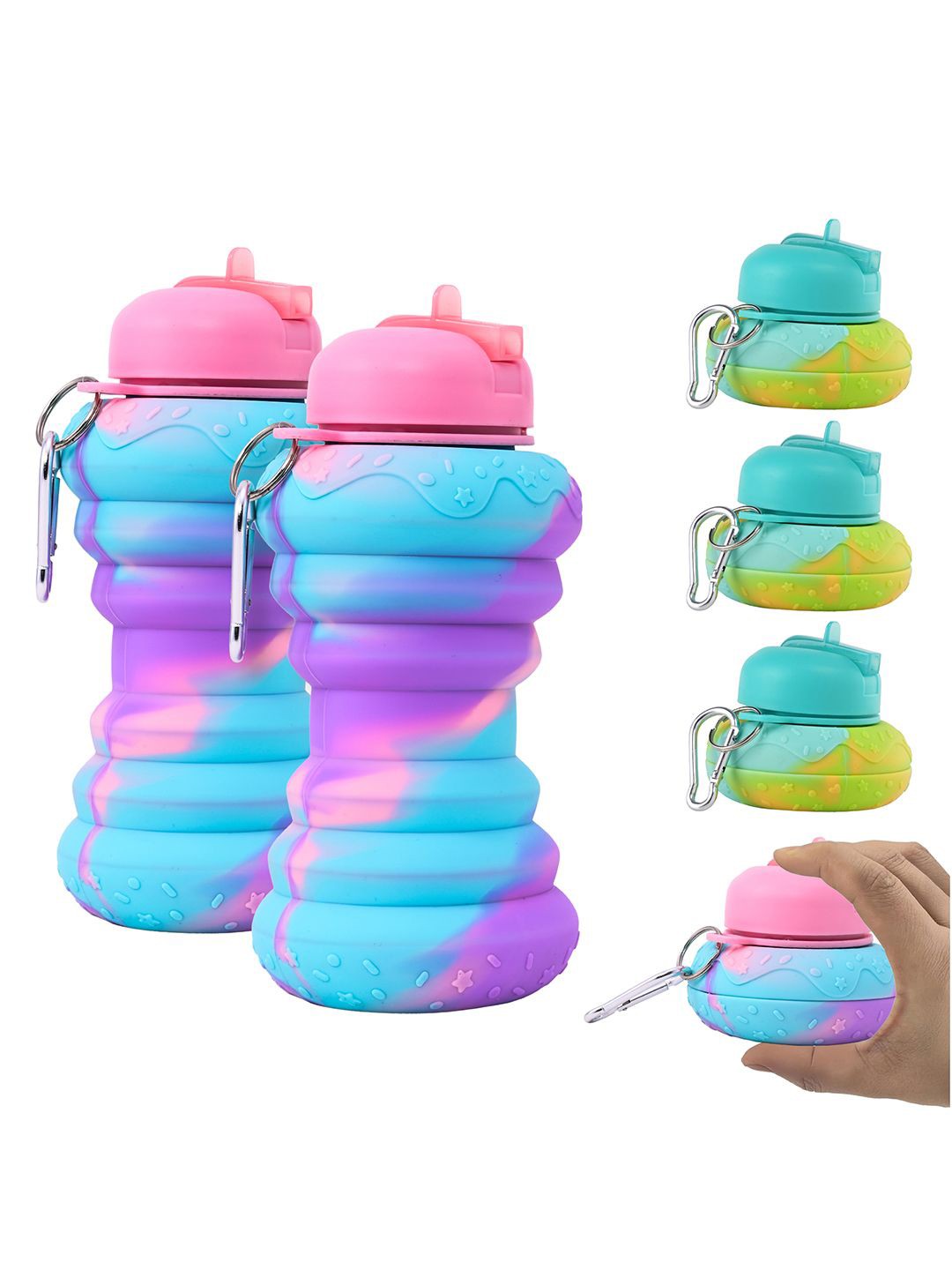 

Kuber Industries Green Pack of 6 Collapsible Water Bottles With Flip Cap-600 ml Each