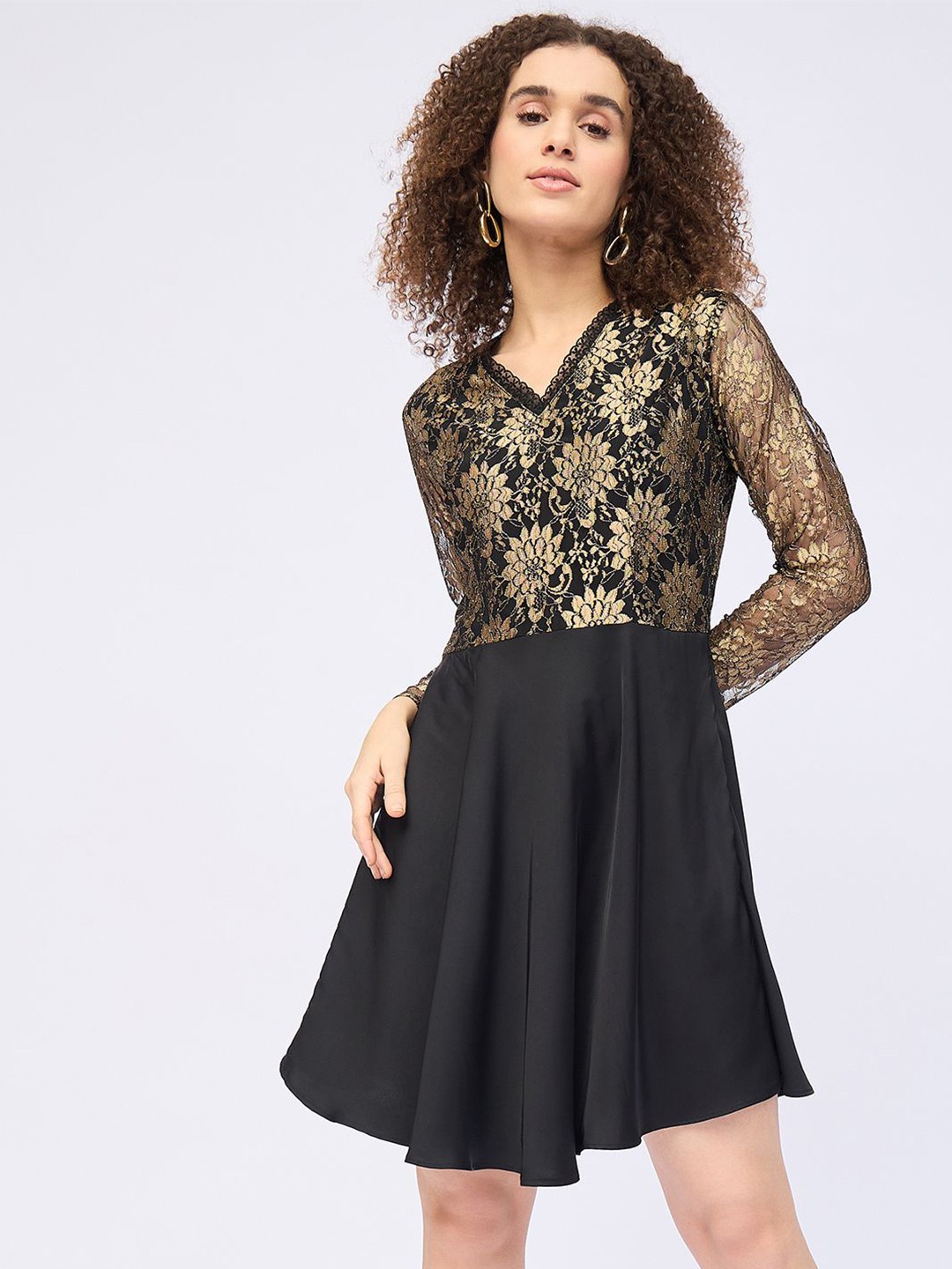 

DressBerry Embellished Satin Fit & Flare Dress, Black