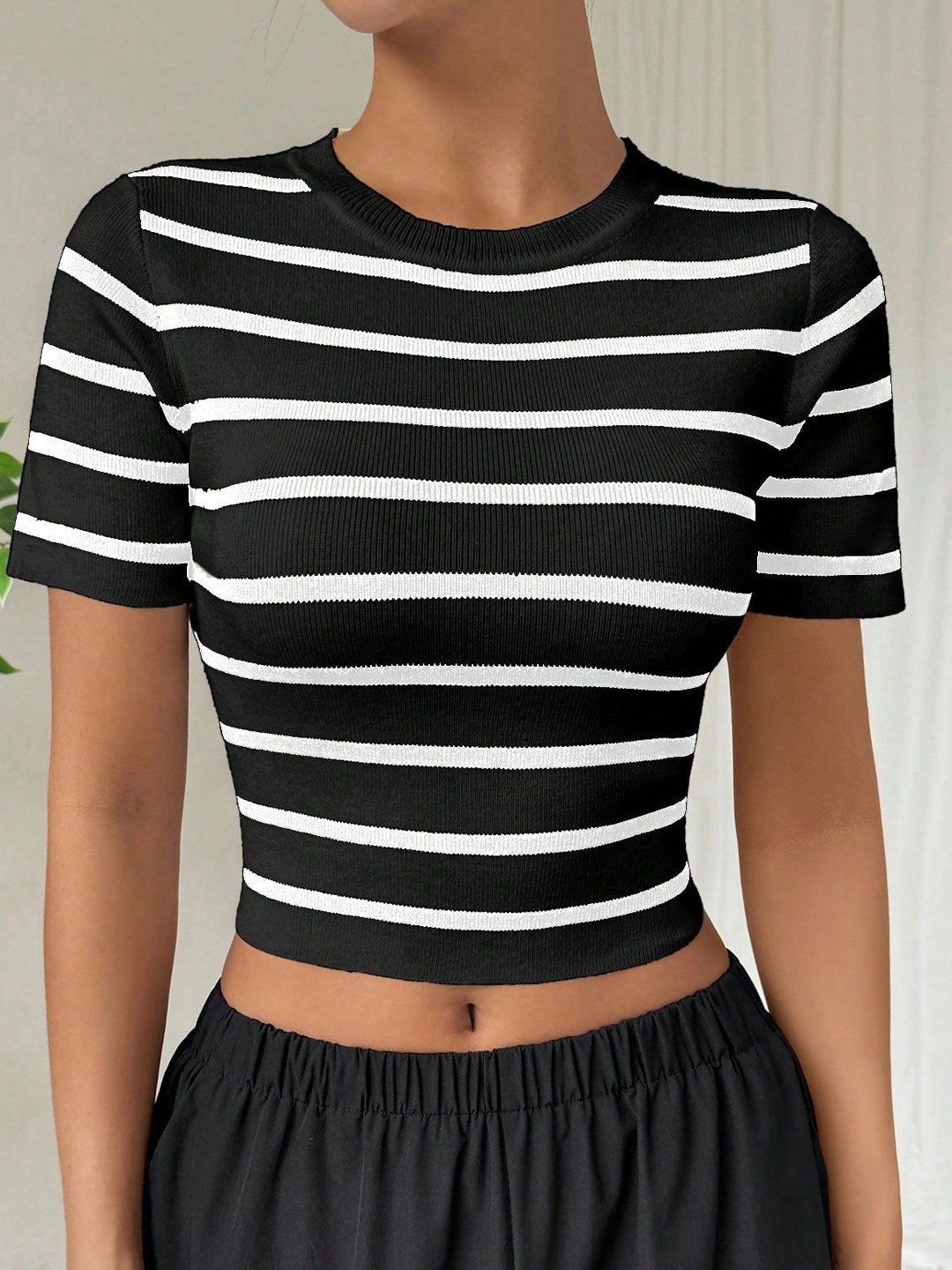 

CORSICA Women Striped Crop Top, Black