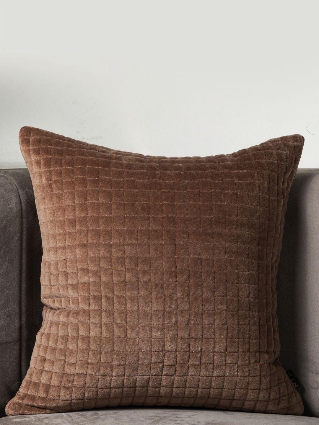 

Rya Living Quilted Saddle Brown Checked Velvet Square Cushion Cover