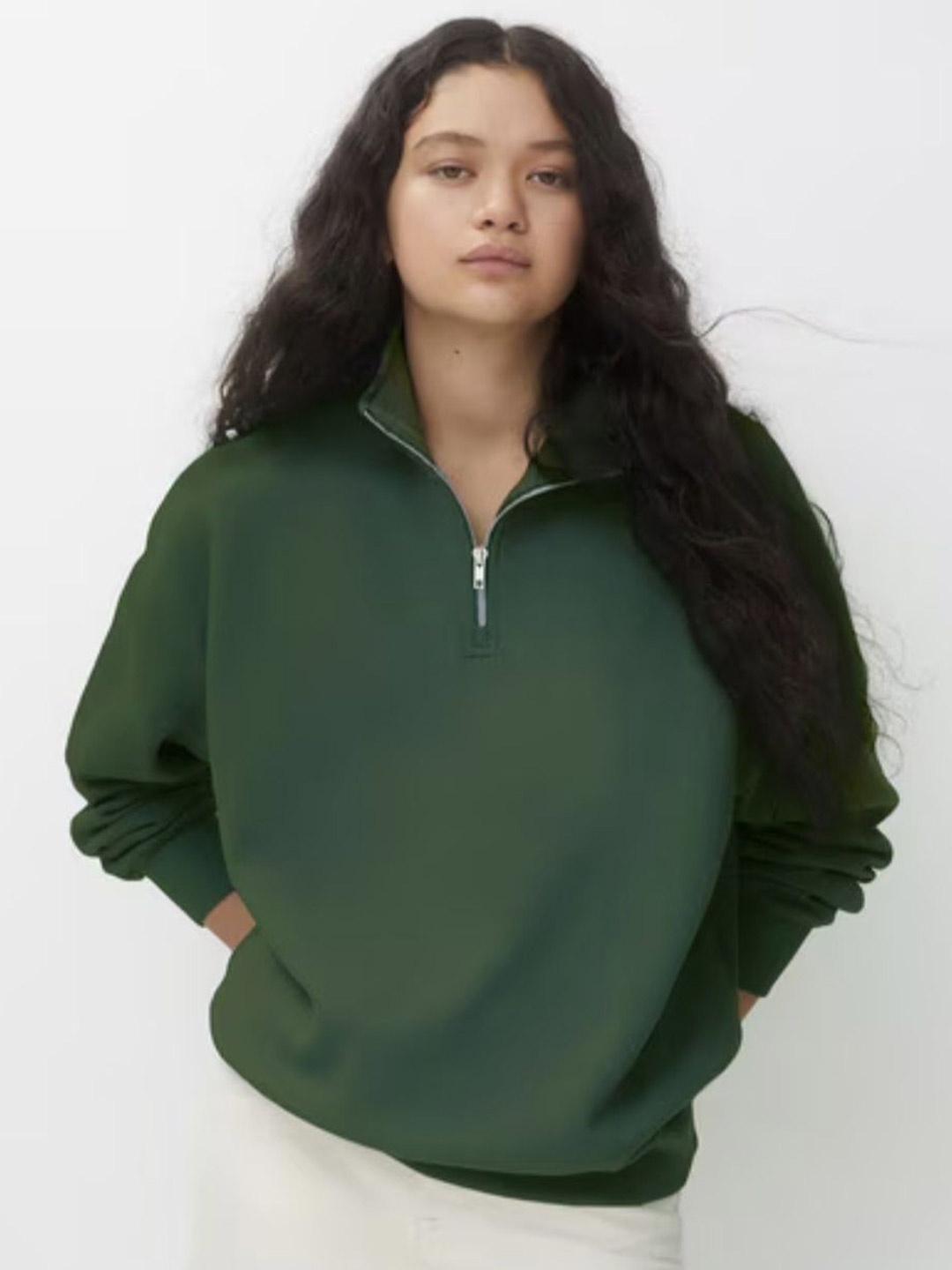 

HILFIRE REGION Women High Neck Half-Zip Sweatshirt, Green