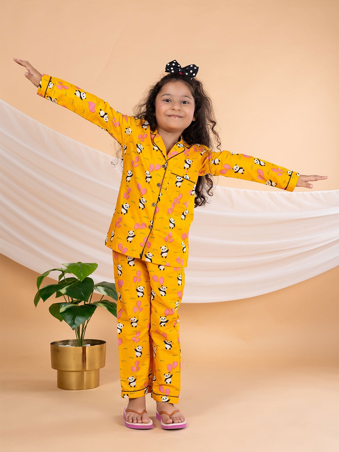 

BEBE UNICORN Kids Printed Lapel Collar Pure Cotton Shirt With Pyjama, Mustard