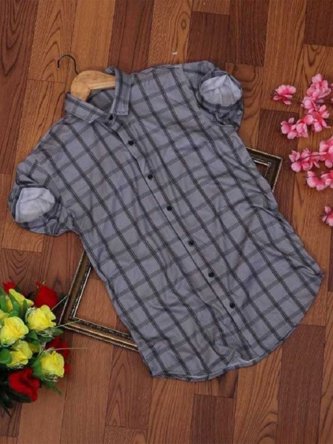 

iCome Men Spread Collar Checked Casual Shirt, Pink