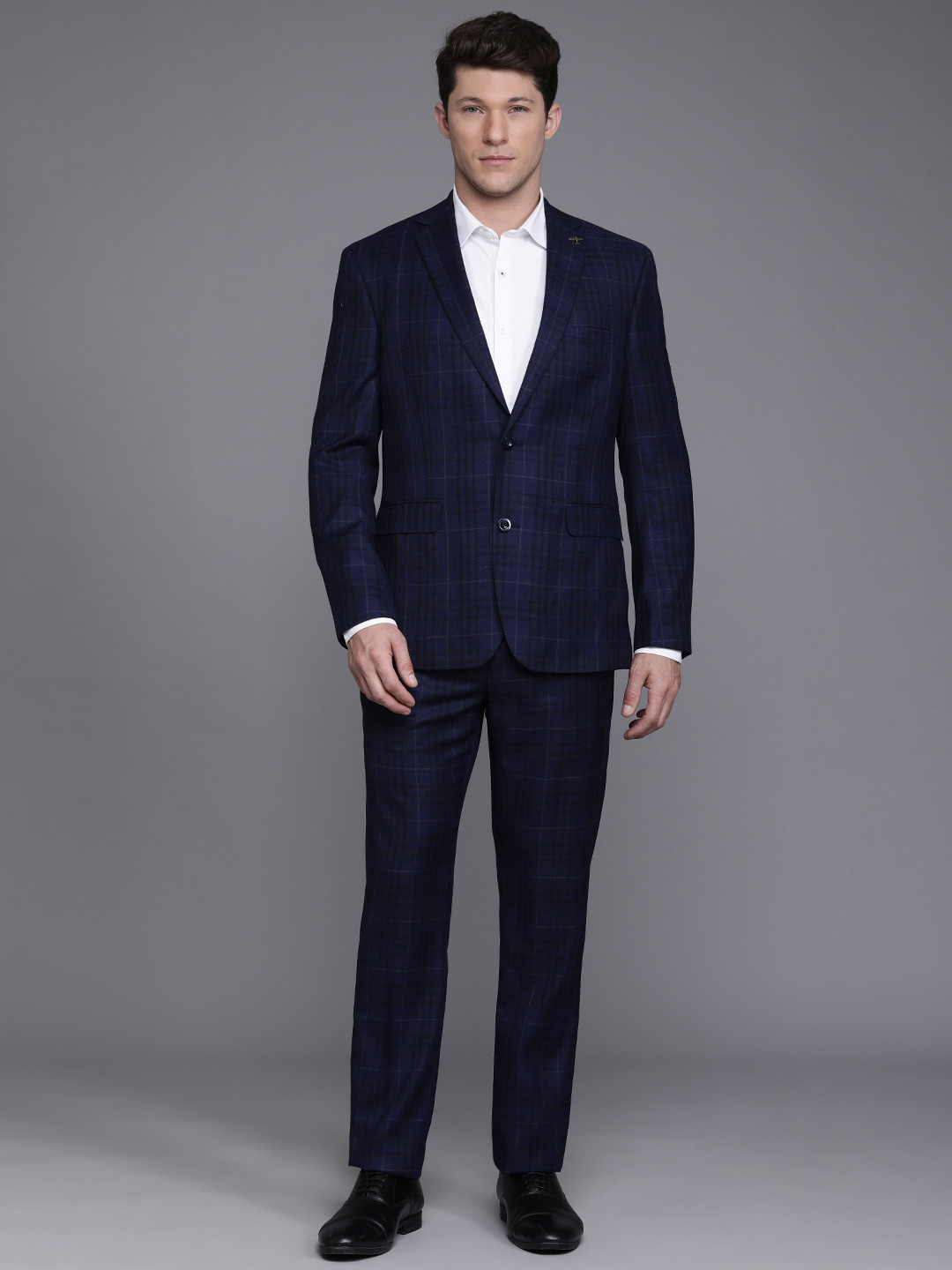

Theme Men 2 Piece Checked Suit, Navy blue