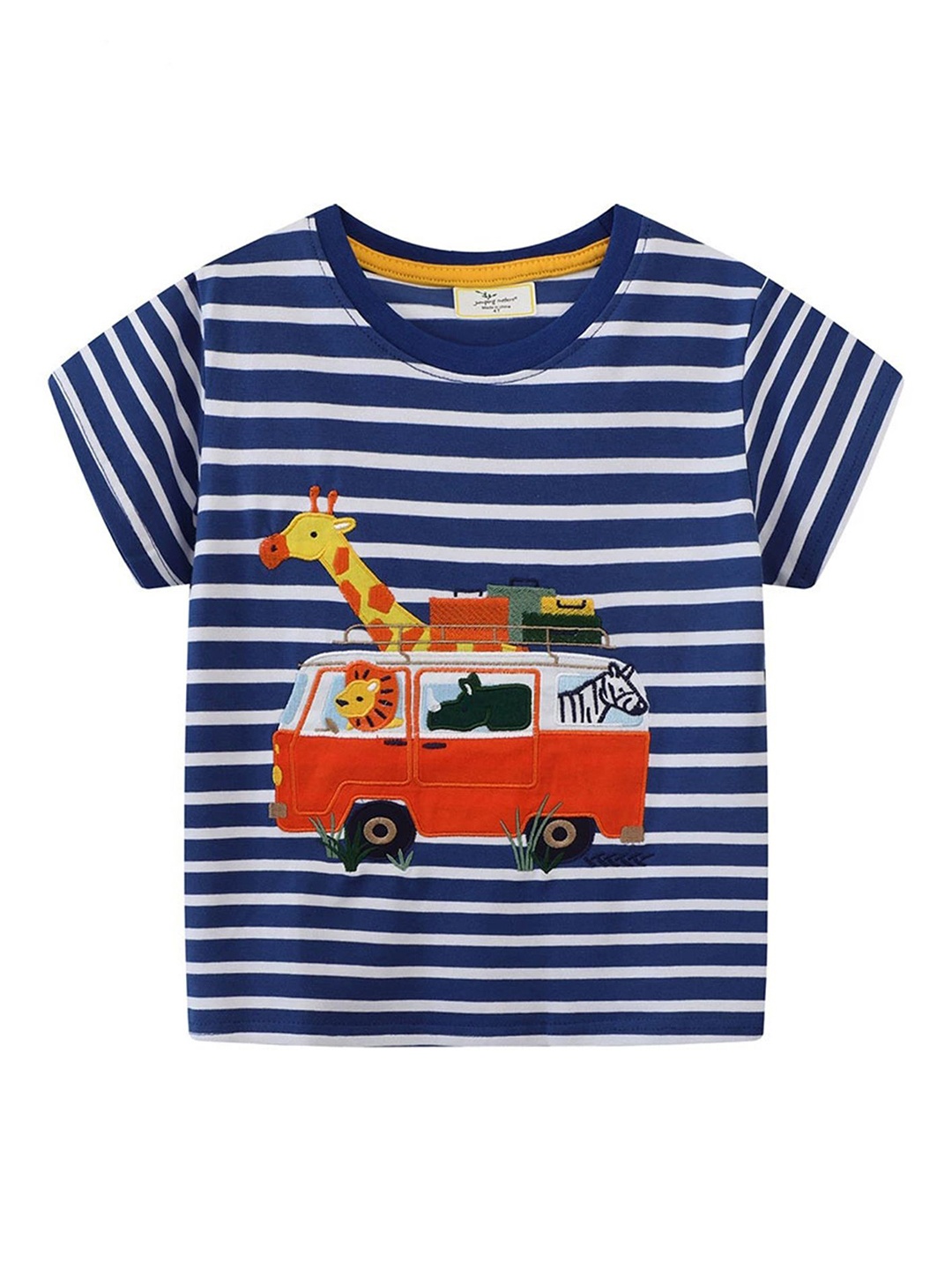 

LULU & SKY Boys Striped Round Neck Cotton T-shirt, Navy blue