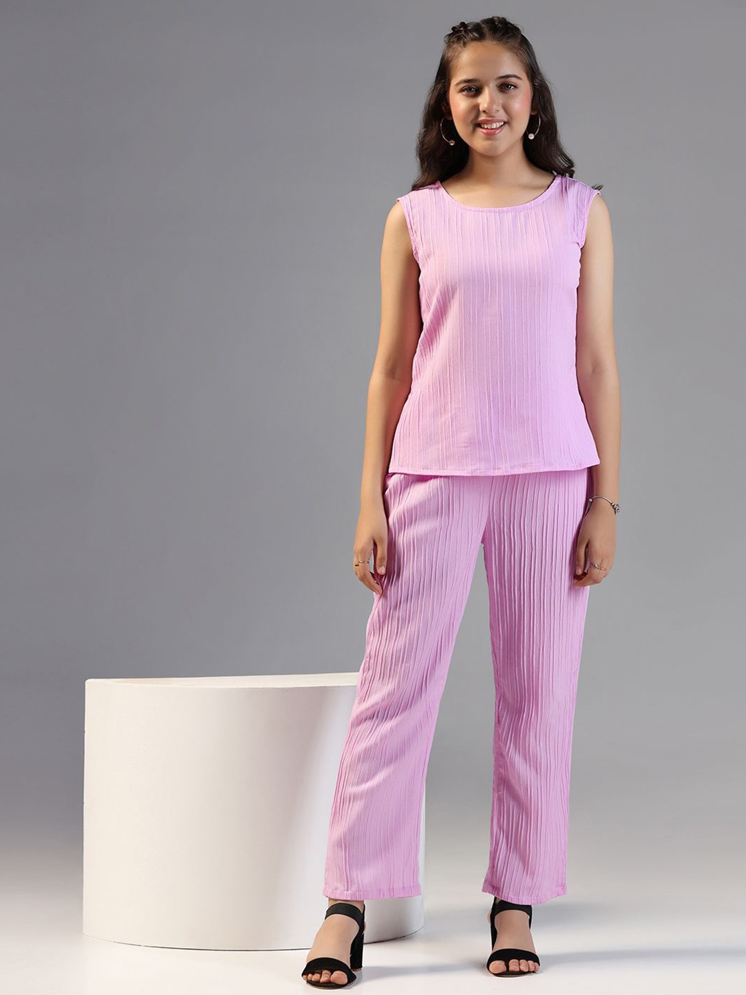 

YK Girls Round Neck Sleeveless Top With Trouser, Lavender