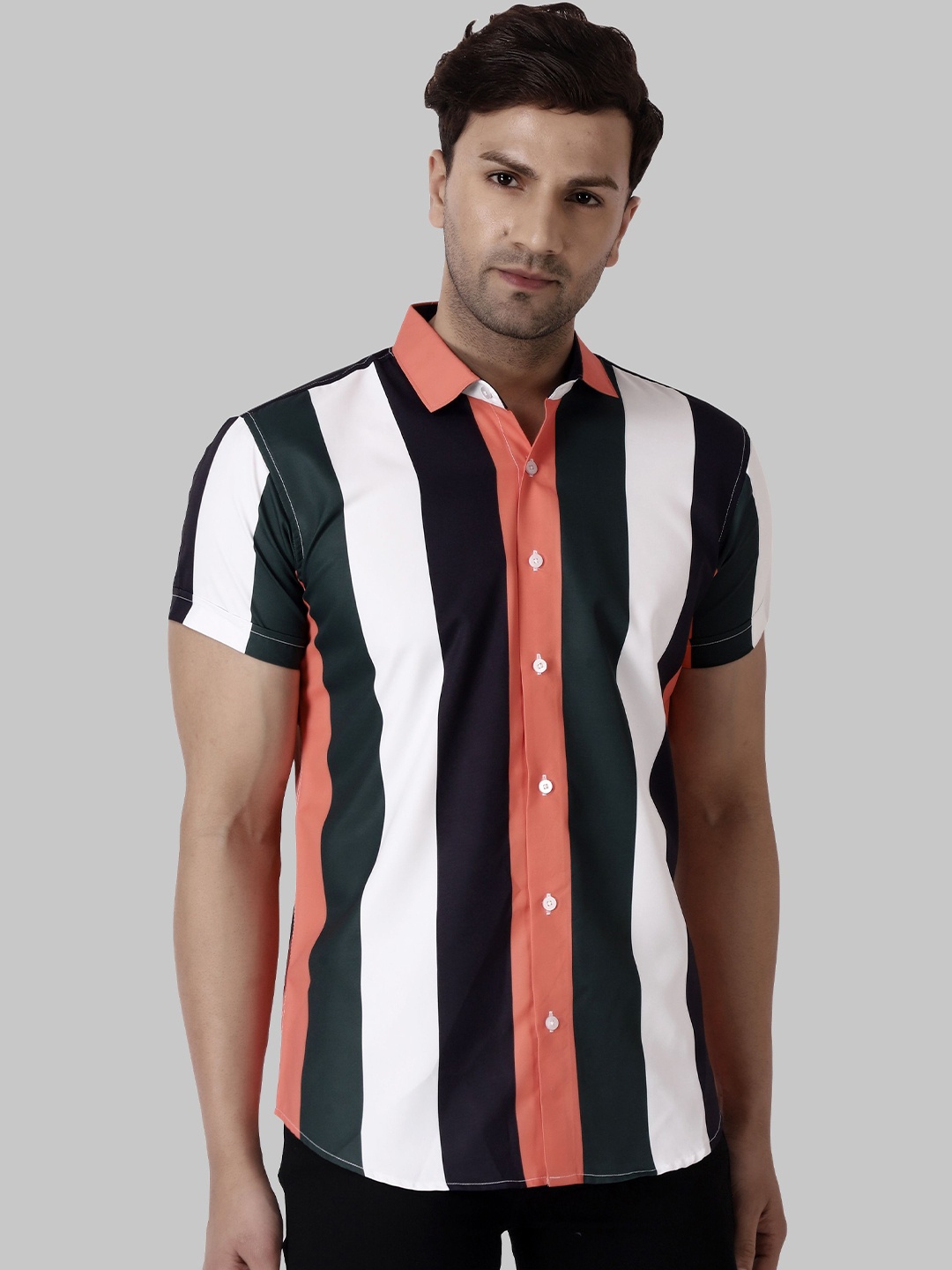 

Metronaut Men Regular Fit Spread Collar Vertical Striped Cotton Casual Shirt, Orange