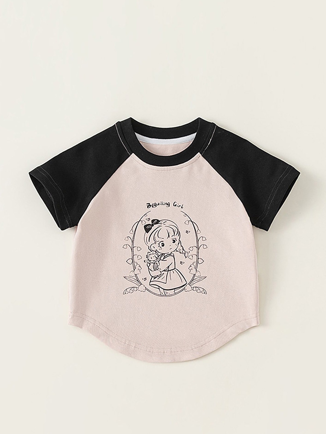 

LULU & SKY Girls Graphic Printed Round Neck Cotton T-shirt, Black