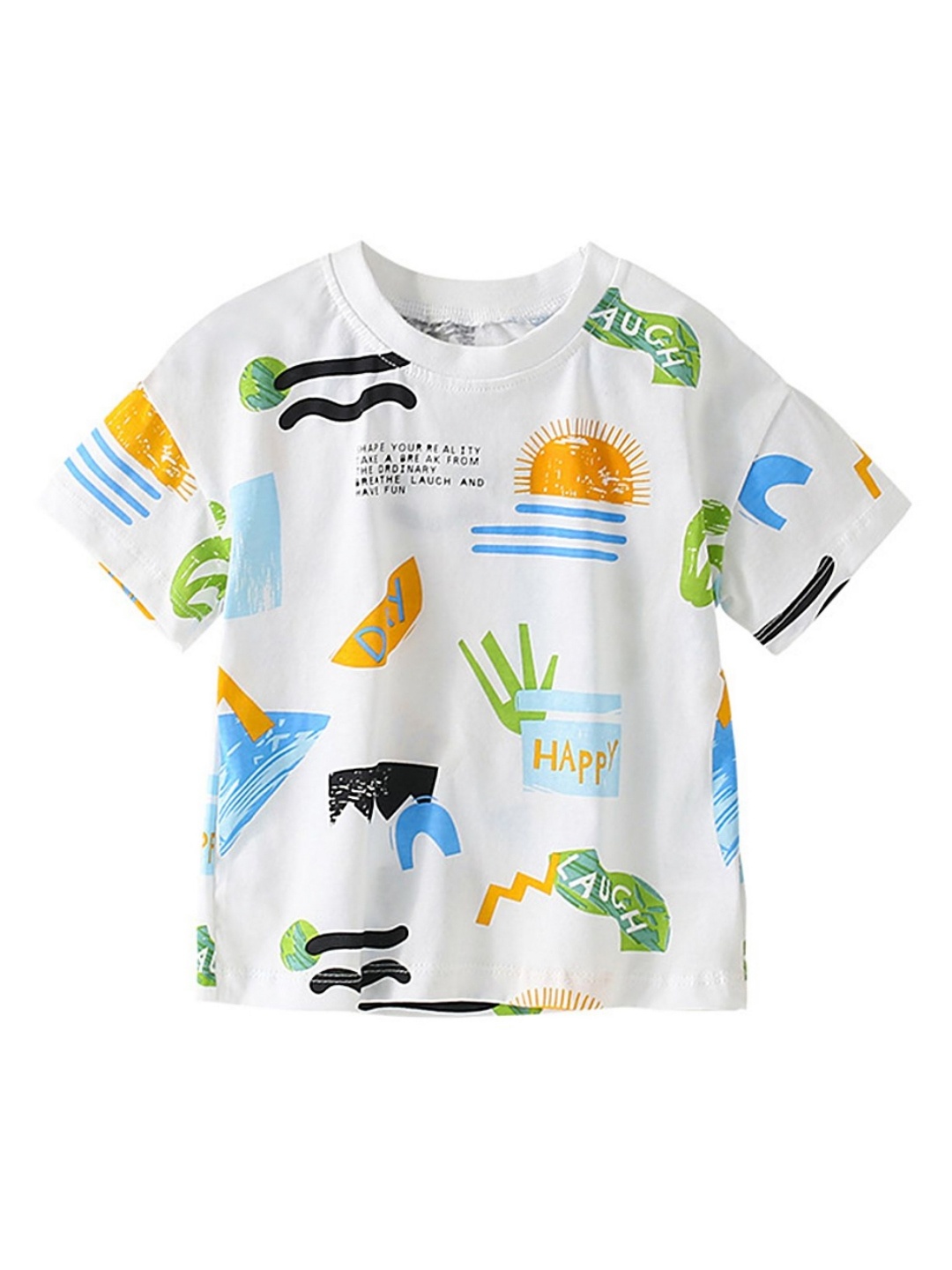 

LULU & SKY Boys Graphic Printed Round Neck Cotton T-shirt, White