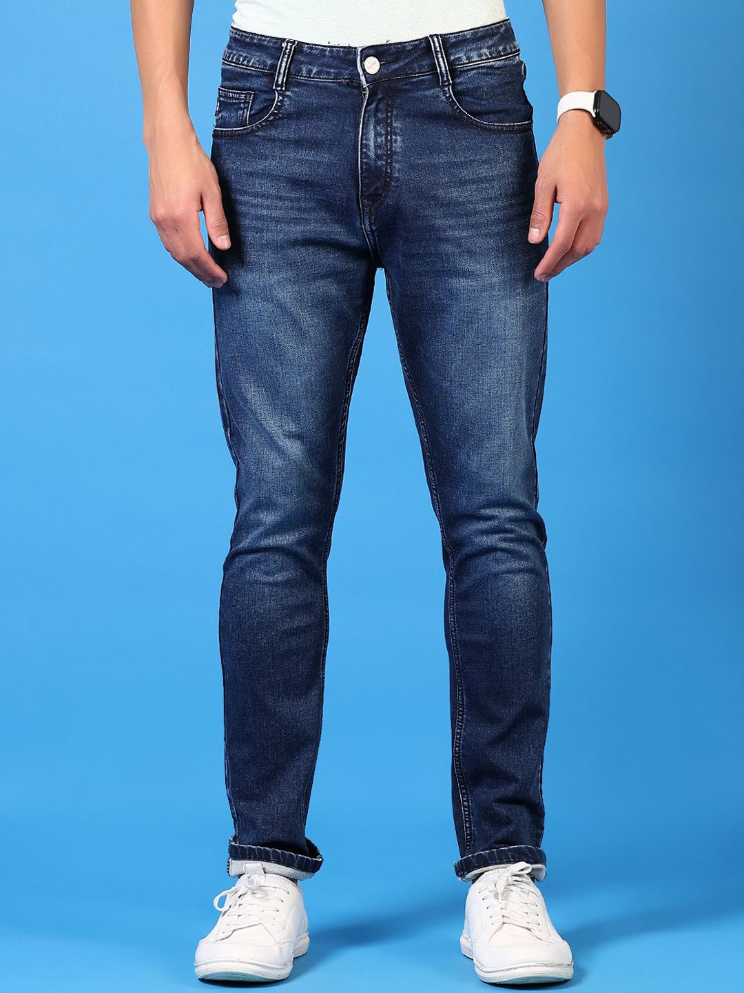 

V-Mart Men Mid-Rise Regular Fit Light Fade Clean Look Cotton Jeans, Blue