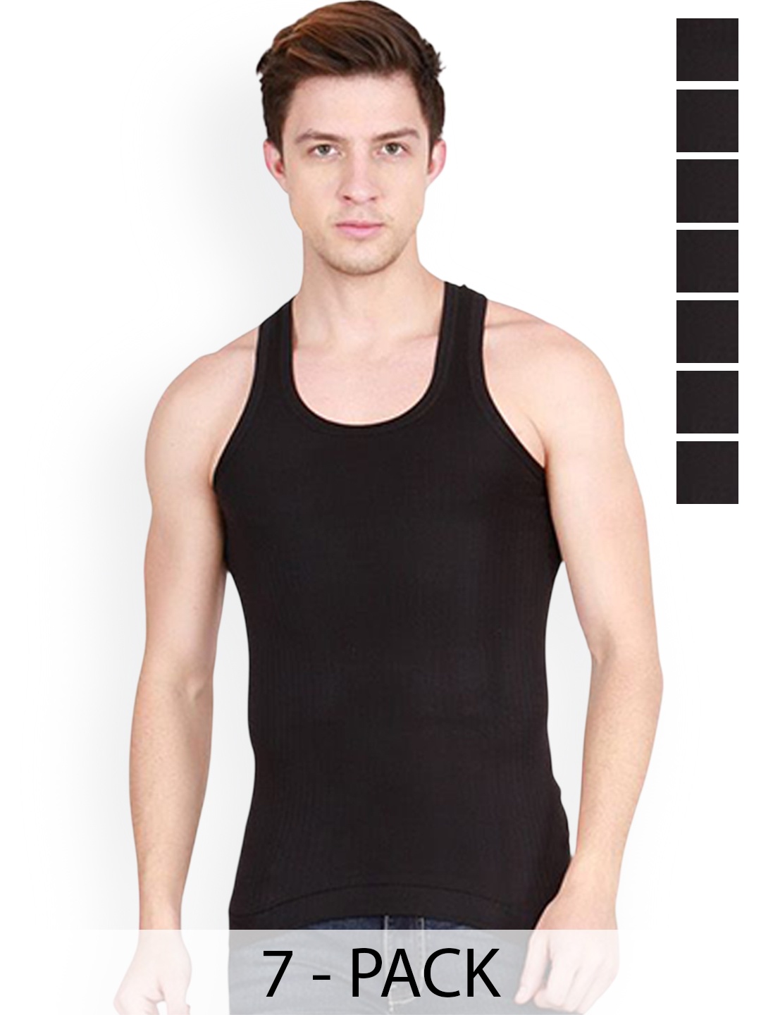 

Rupa Pack Of 7 Striped Pure Cotton Undershirt Vests Frontline-Xing-Black-RN-7-85