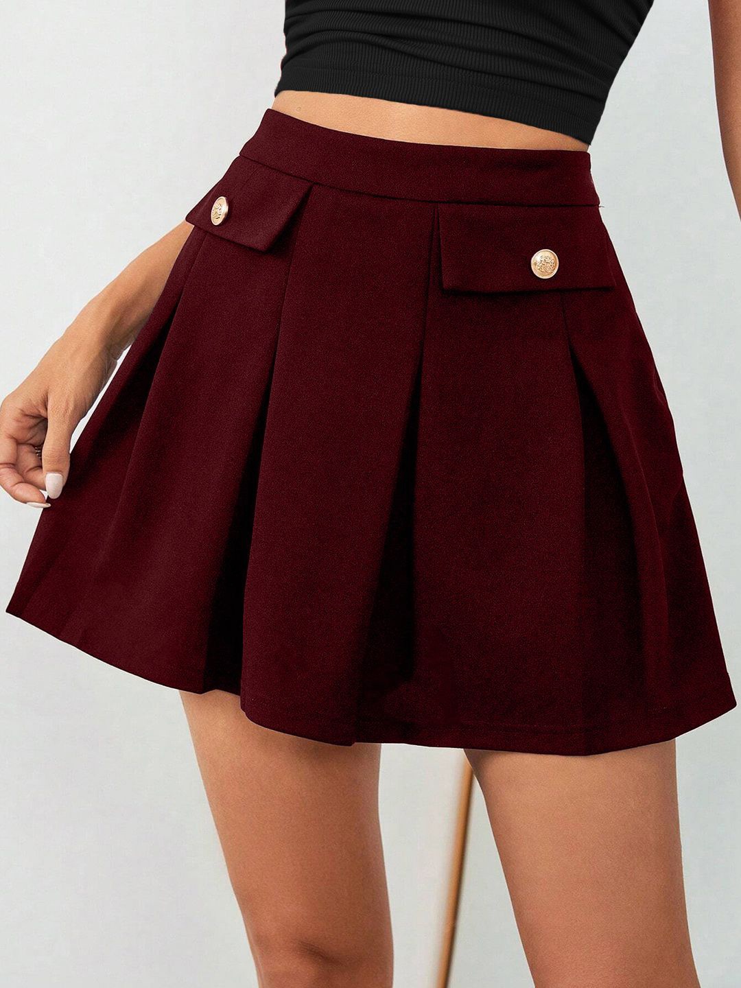 

ADDYVERO Women High Waist A-Line Mini Skirt, Maroon