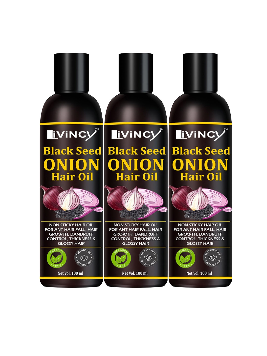 

LIVINCY Set Of 3 Herbal Black Seed Onion Hair Oil For Hair Growth - 100 ml Each