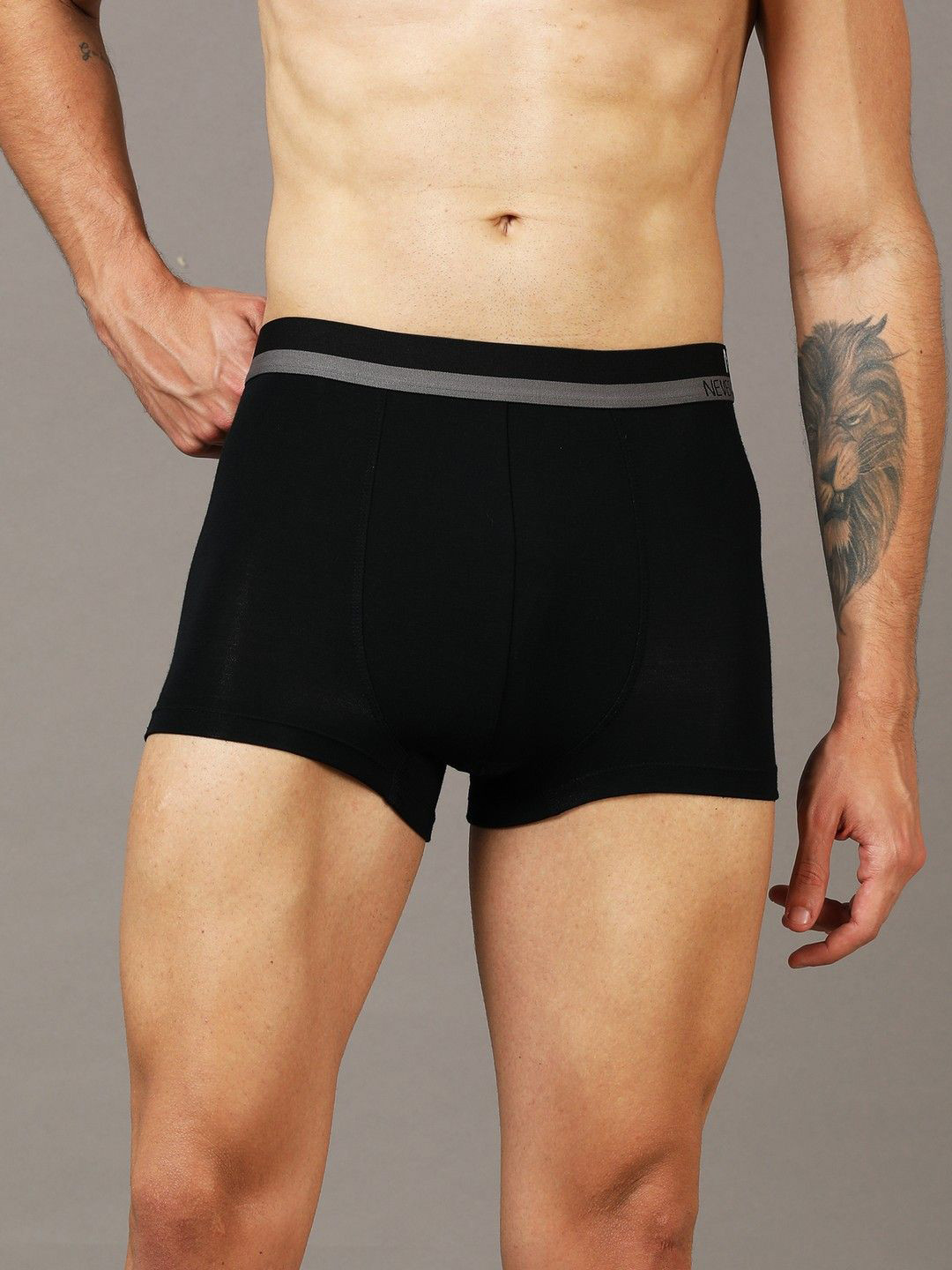 

NEVER NEUD Men's Micro Modal Ultra Soft & Stretchable Mid- Rise Trunk, Black