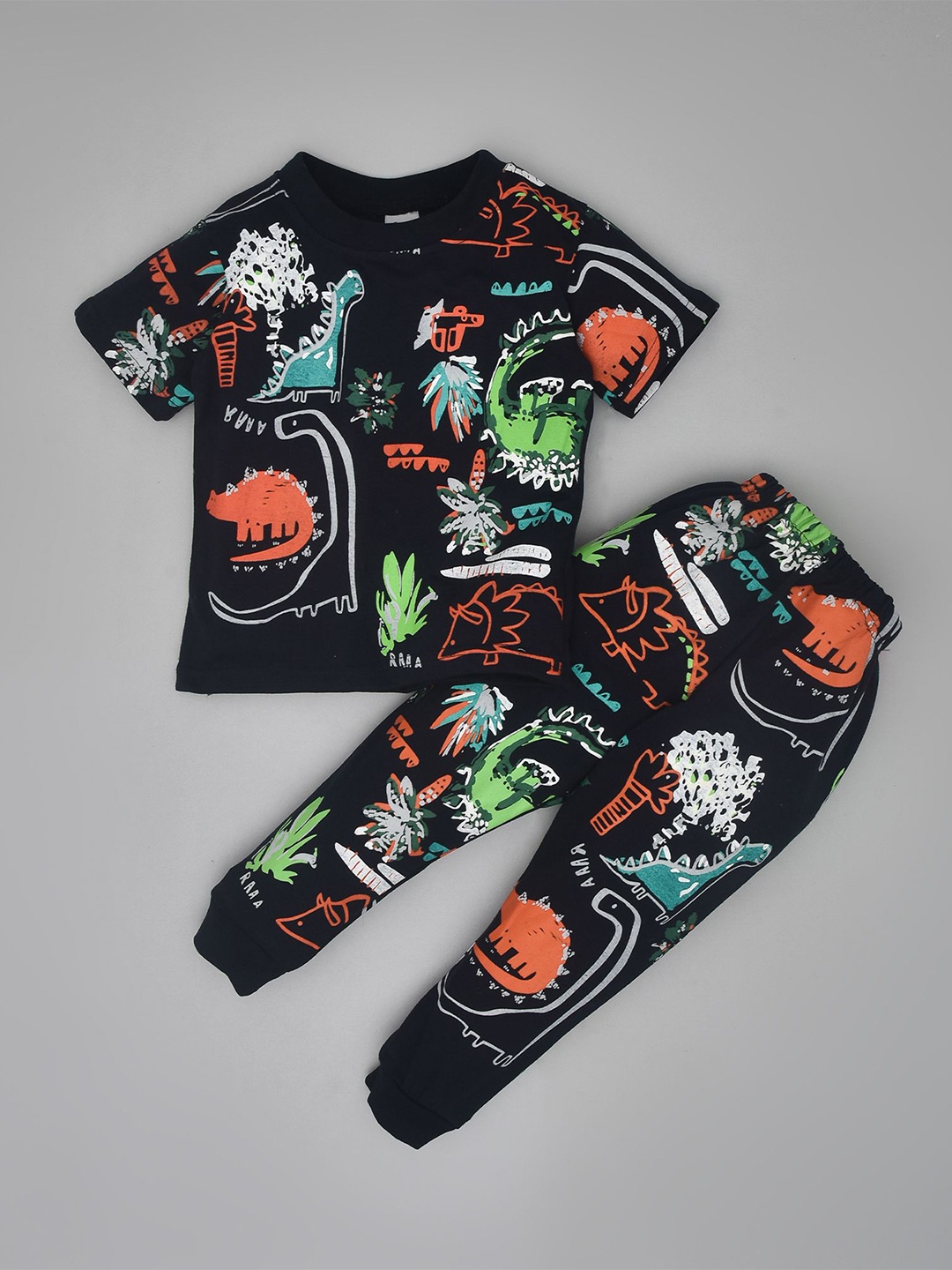 

BAESD Kids Printed Round Neck Pure Cotton T-Shirt With Jogger, Navy blue