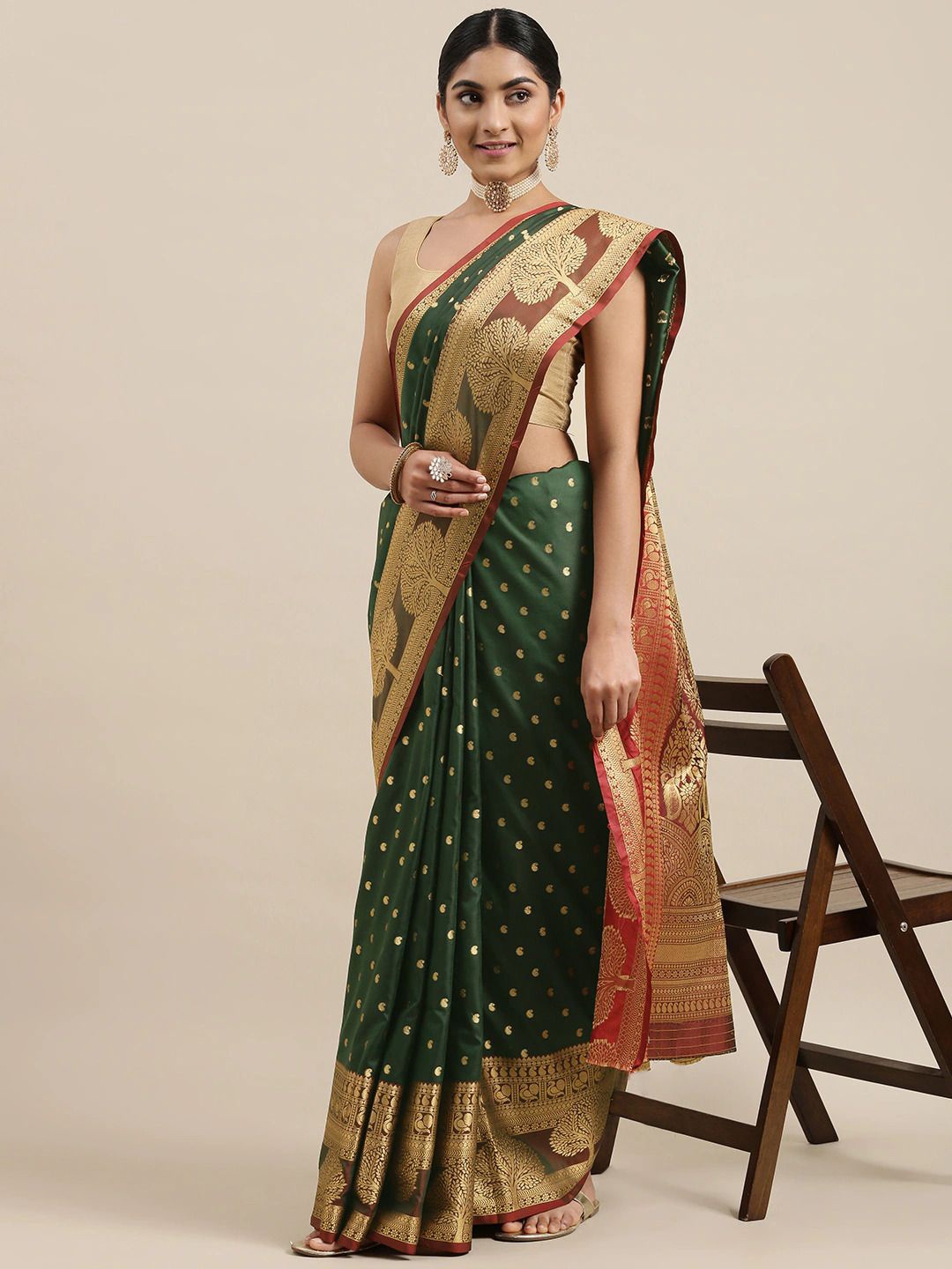 

DIVASTRI Woven Design Zari Banarasi Saree, Green