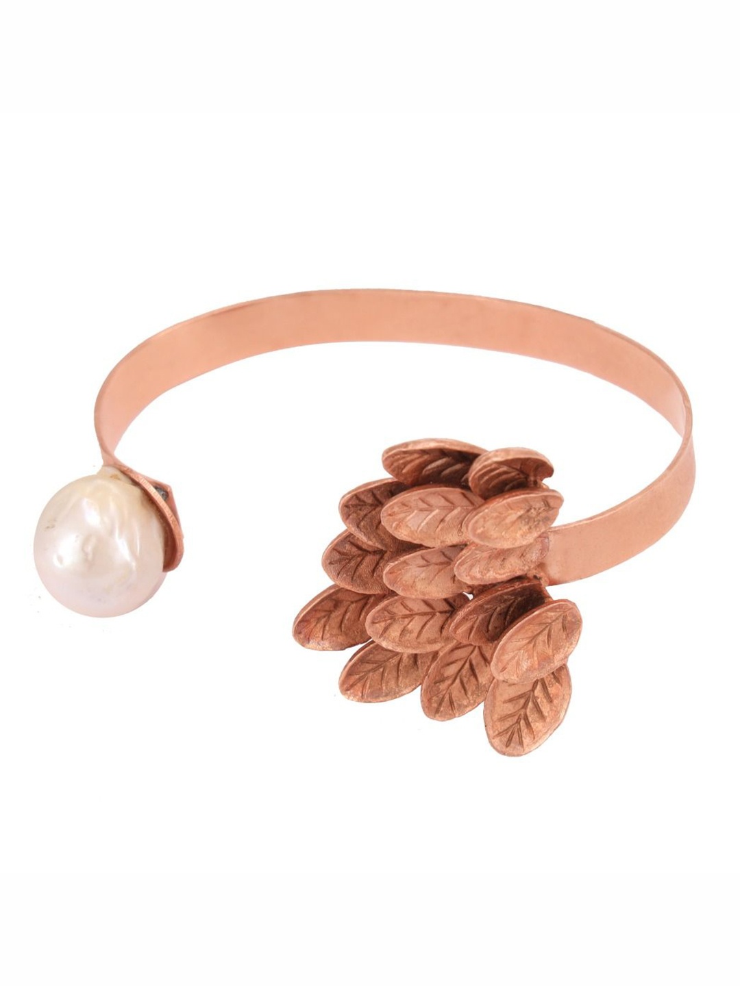 

Trupti Mohta Women Brass Rose Gold-Plated Baroque Pearls Beaded Leaf Cuff Bracelet