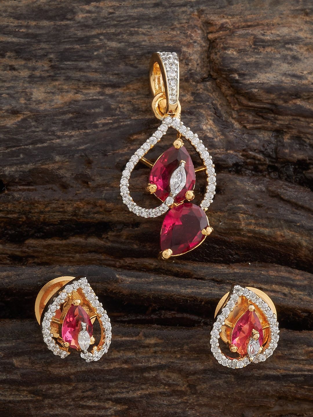 

Kushal's Fashion Jewellery Ruby Rhodium Gold-Plated Party Zircon Pendant Set