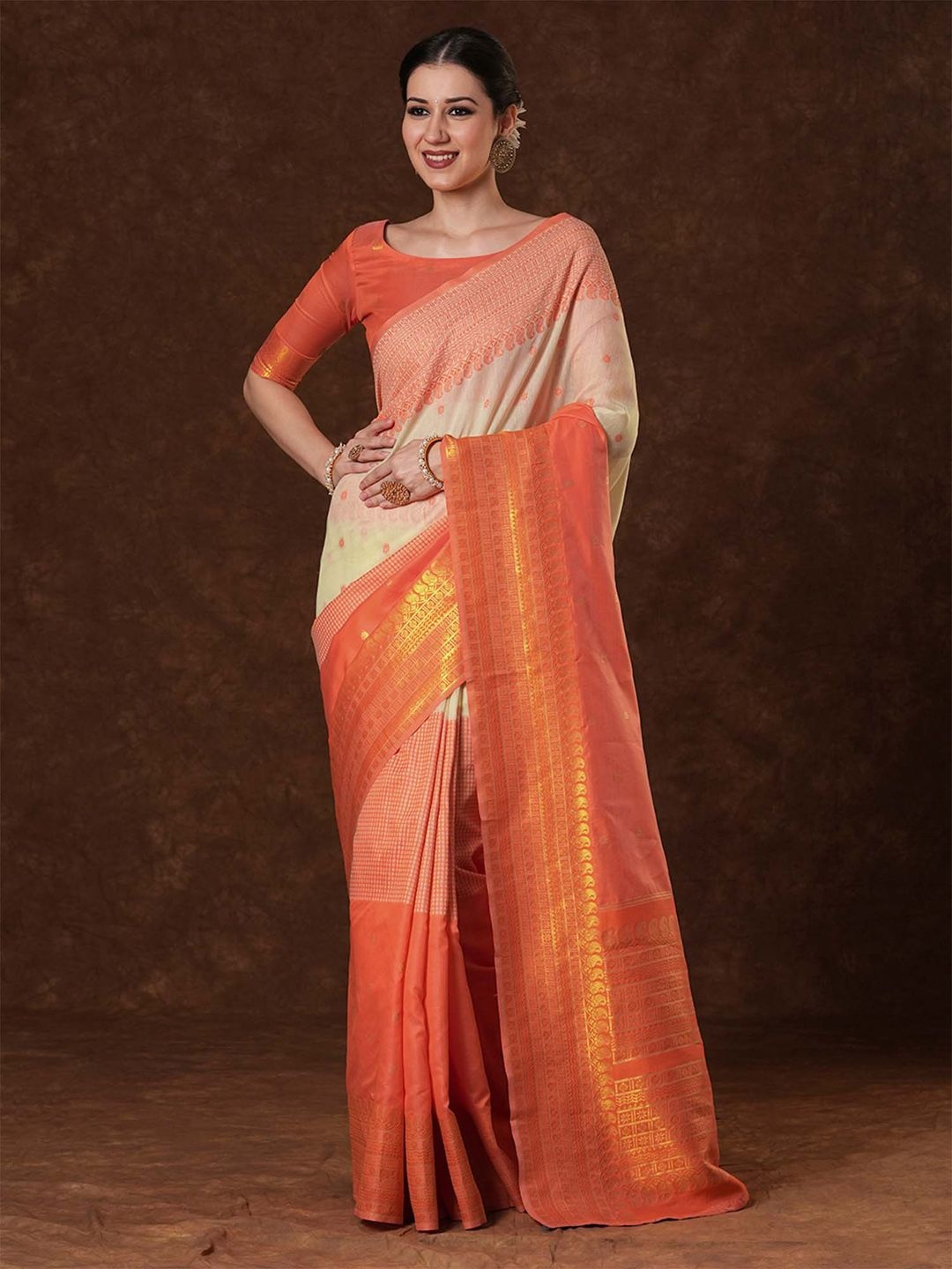 

Saree mall Ethnic Motifs Zari Venkatgiri Sarees, Orange