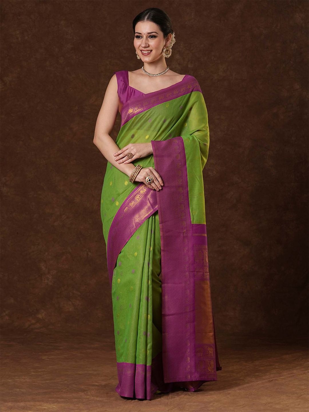 

Saree mall Ethnic Motifs Zari Maheshwari Sarees, Green