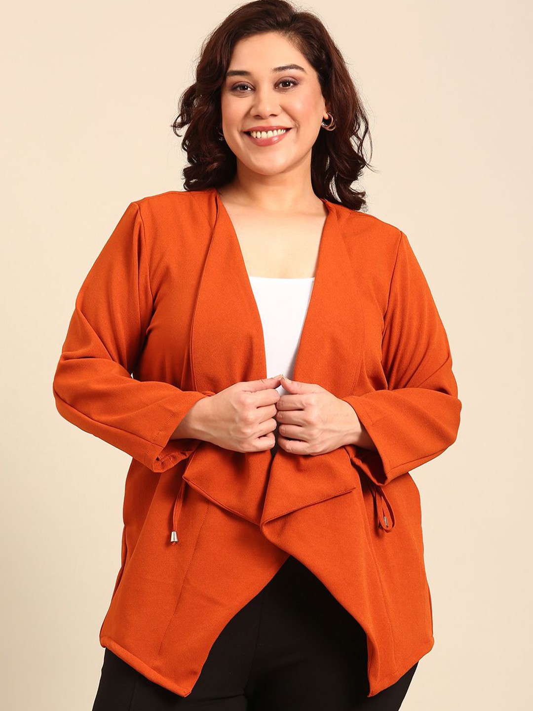

The Pink Moon Women Shawl Collar Solid Casual Open Front Jacket, Orange