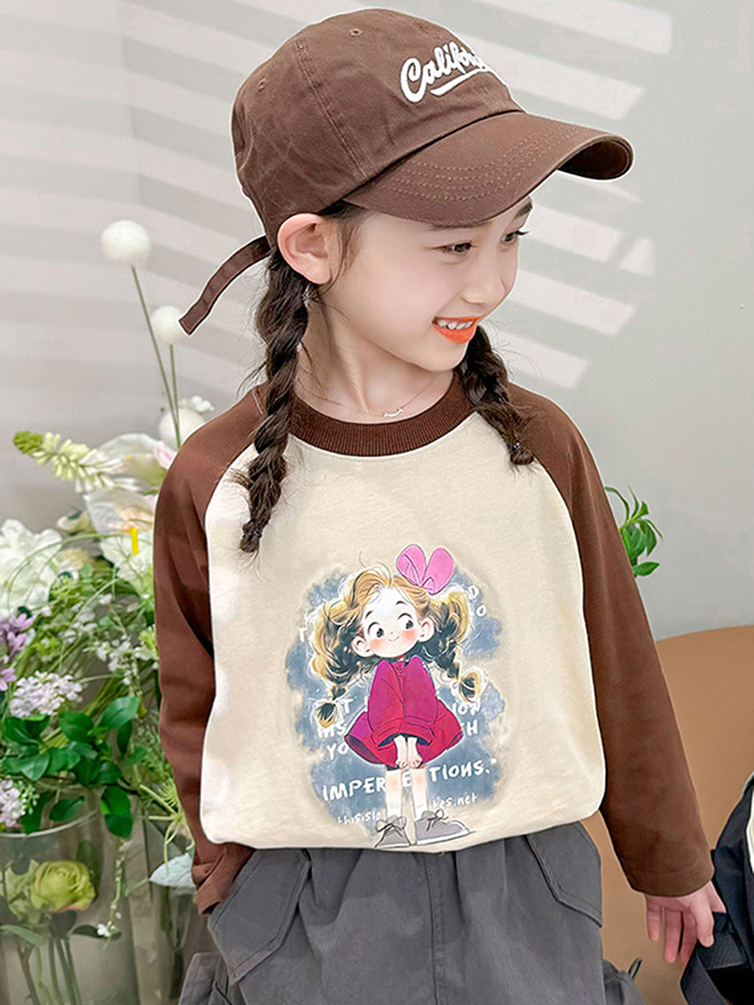 

LULU & SKY Girls Graphic Printed Round Neck Cotton T-shirt, Cream