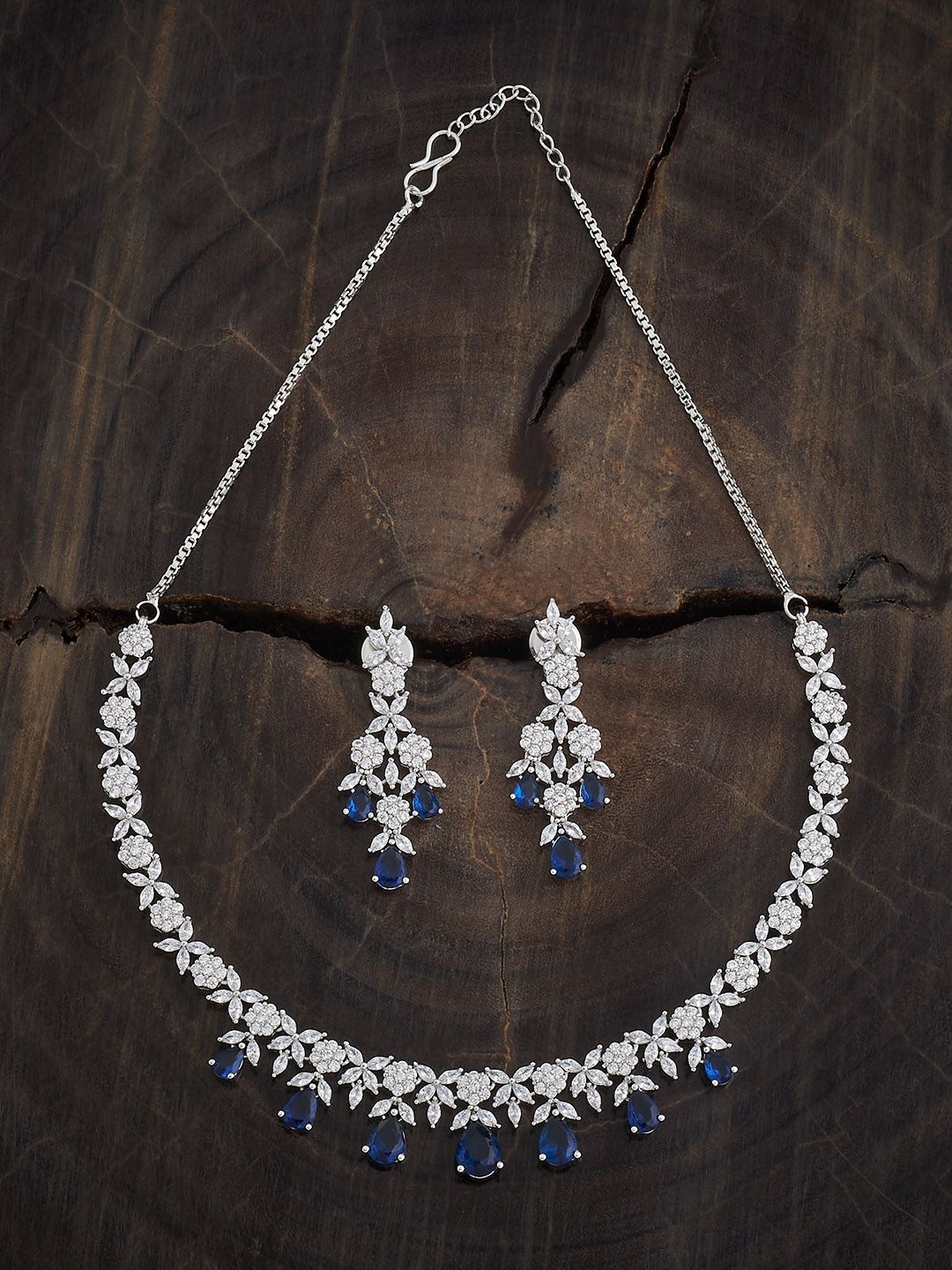 

Kushal's Fashion Jewellery Sapphire Rhodium-Plated Party Zircon Necklace, Silver