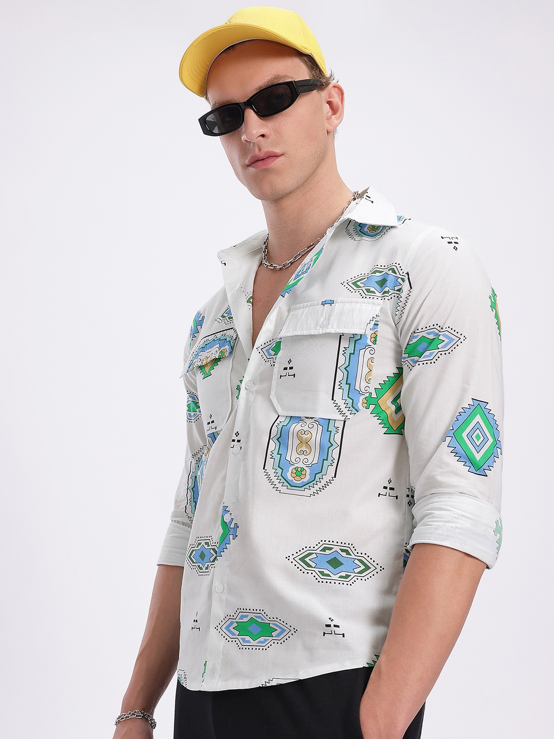 

glitchez Geo Play Printed Shirt, White