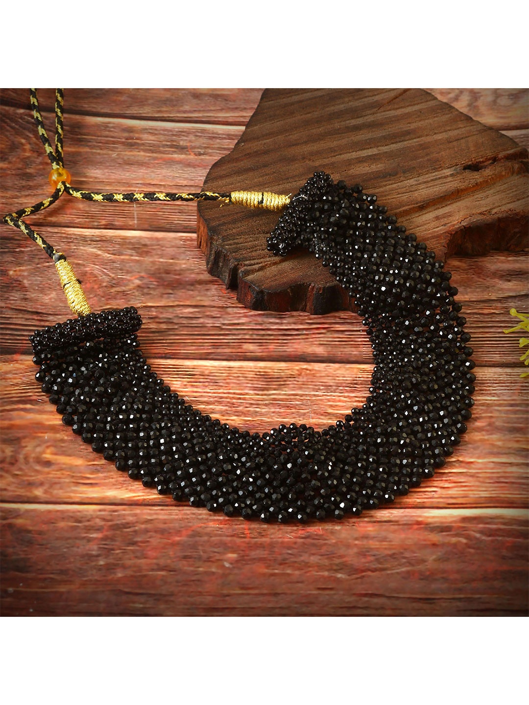 

Jewar Mandi Crystals Beaded Choker Statement Necklace, Black