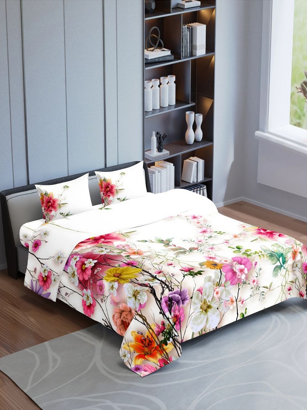 

Synergized Cotton Regal White & Pink Printed 300 TC King Bedsheet Set-2.74 m x 2.74 m