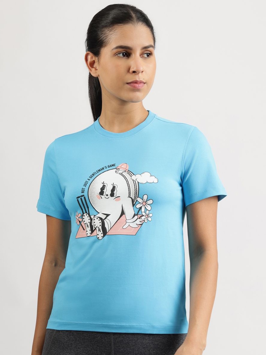 

Reebok Women Graphic Printed Round Neck Cotton T-shirt, Blue