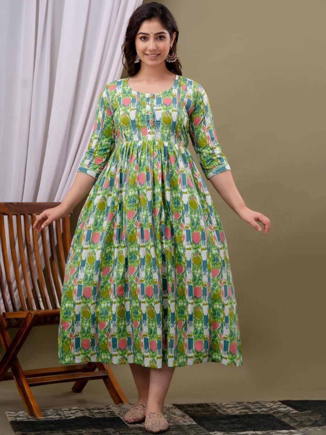 

SILAKIVA Floral Printed Round Neck A-Line Maternity Dress, Green