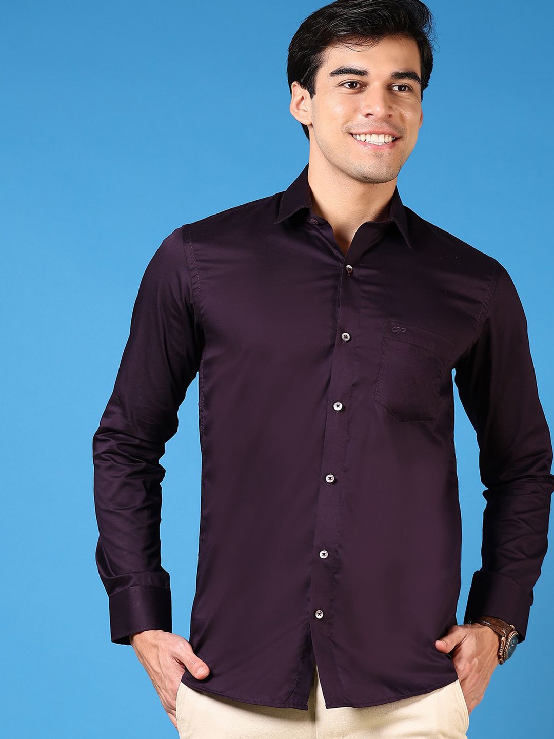 

V-Mart Men Spread Collar Solid Cotton Casual Shirt, Purple