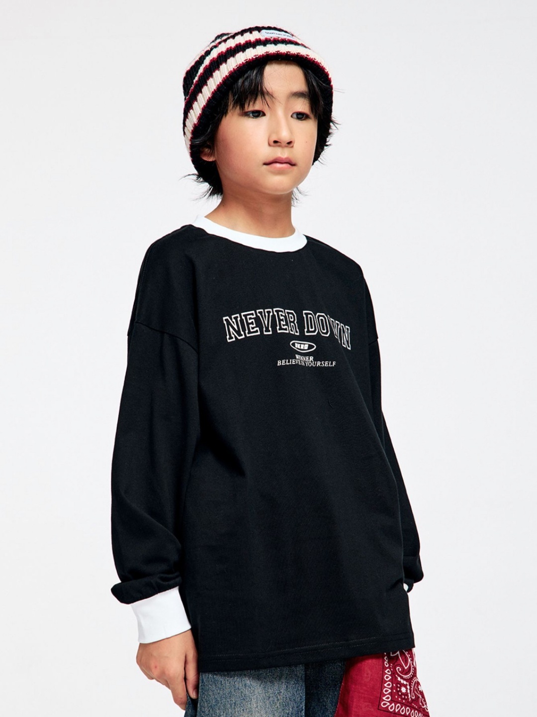 

LULU & SKY Boys Typography Printed Round Neck Cotton Oversized T-shirt, Black